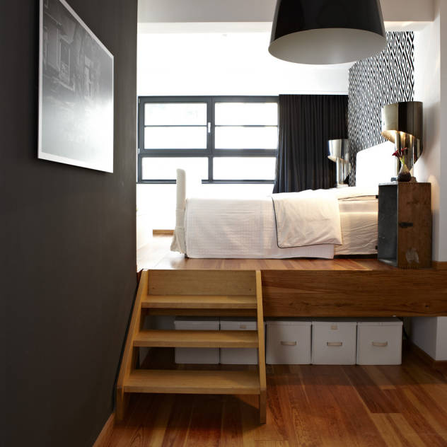En tarz yatak odası dekorasyonları - yuksek yatak